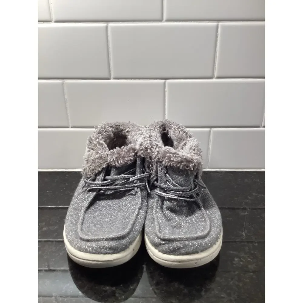 Hey Dude Girls Faux Fur Britt Bootie shoe Gray Size Y1-L2‎